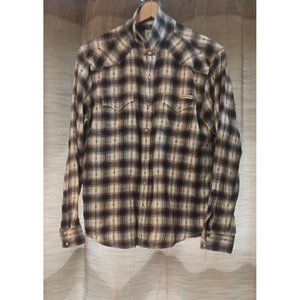 Women's Lucky Brand Boho Flannel Plaid Pearl Snap Shirt Size Medium